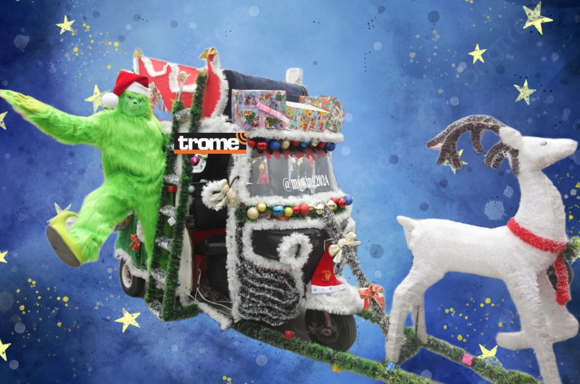 Mototaxi de estilo navideño. El 'Motonoel' y el Grinch de Villa comparten alegría en las calles y en TikTok. (Entrevista: Isabel Medina / Foto: Violeta Ayasta / Trome).