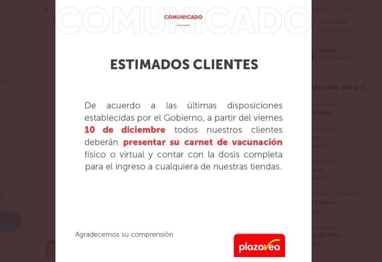 Comunicado Plaza Vea