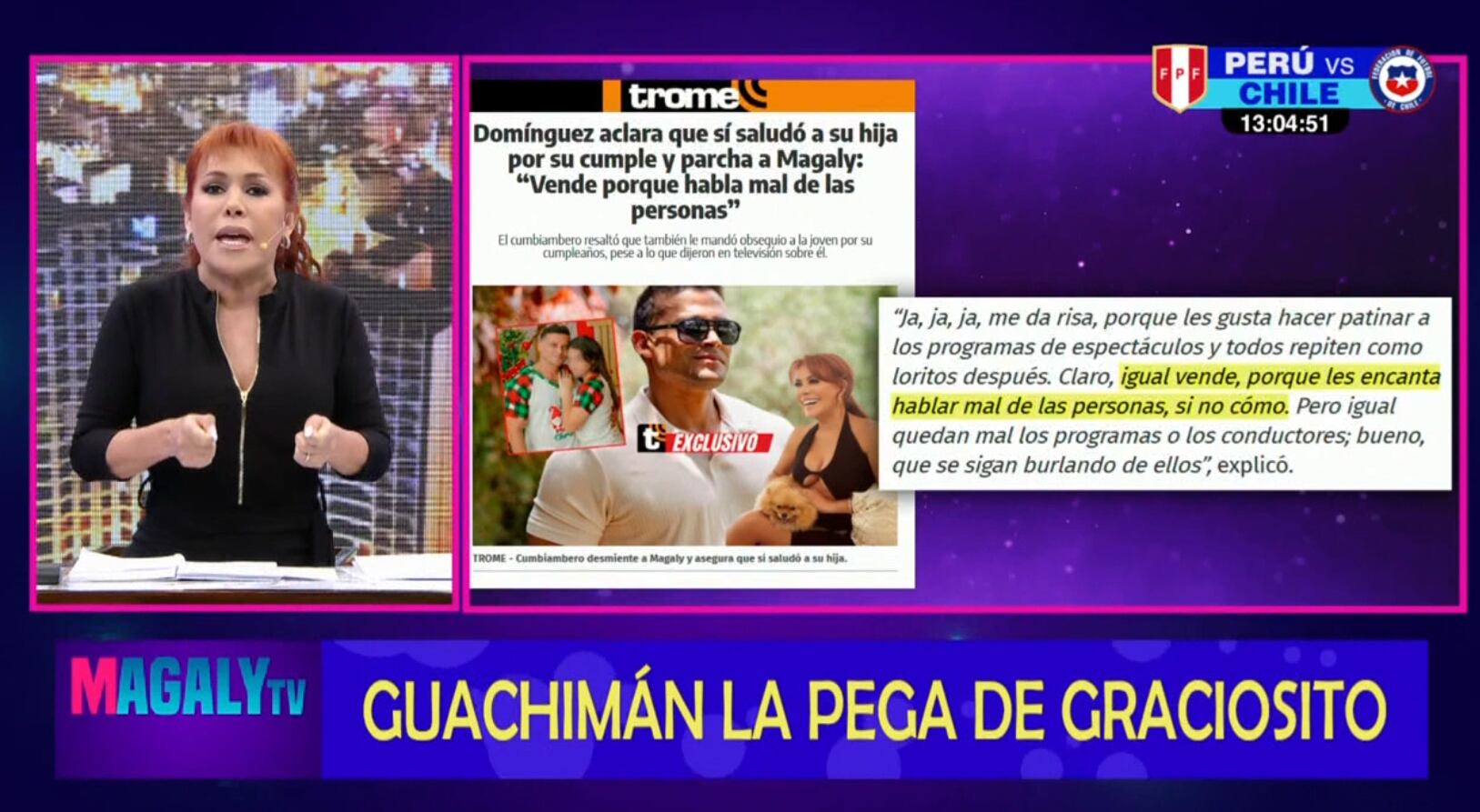Magaly Medina defiende información que dio y chanca a Christian Domínguez por el saludo a su hija.
