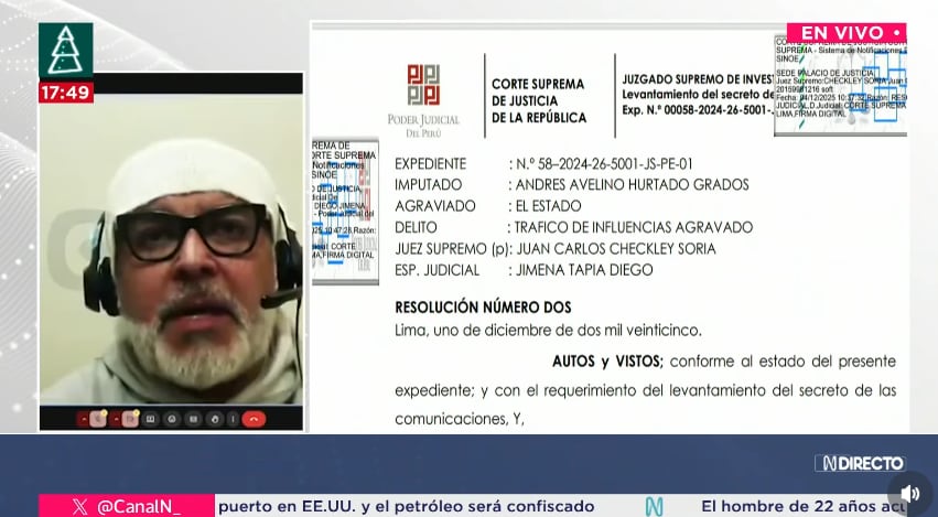 El Poder Judicial programó para este lunes 15 de diciembre una audiencia privada para levantar el secreto de las comunicaciones del celular de Andrés Hurtado.