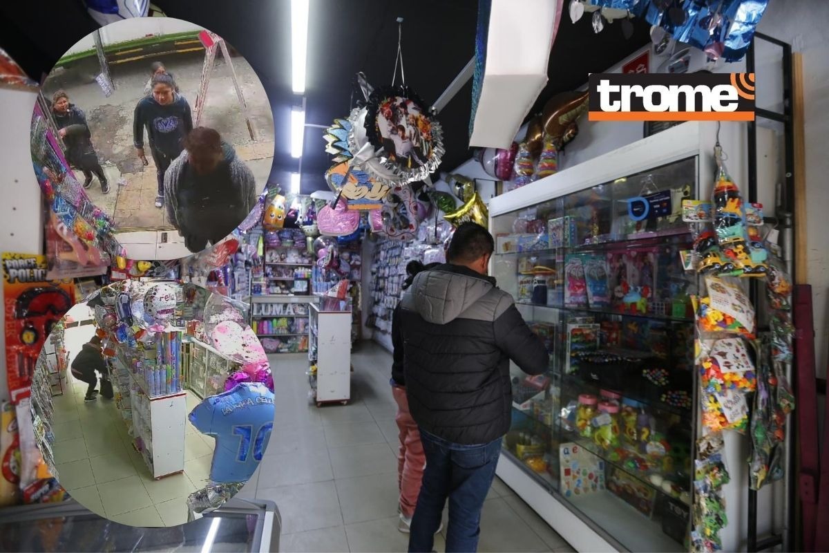 Mujeres ingresaron en grupo y mientras unas distrajeron a la empleada, otras llenaron las bolsas grandes que llevaban. Cámaras las filmó. | Foto: Violeta Ayasta | Composición: Diario Trome