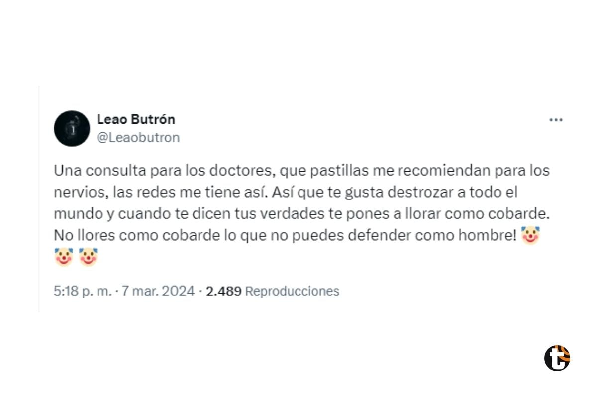 Leao Butrón utilizó sus redes sociales para enviar duro mensaje (@leaobutron)