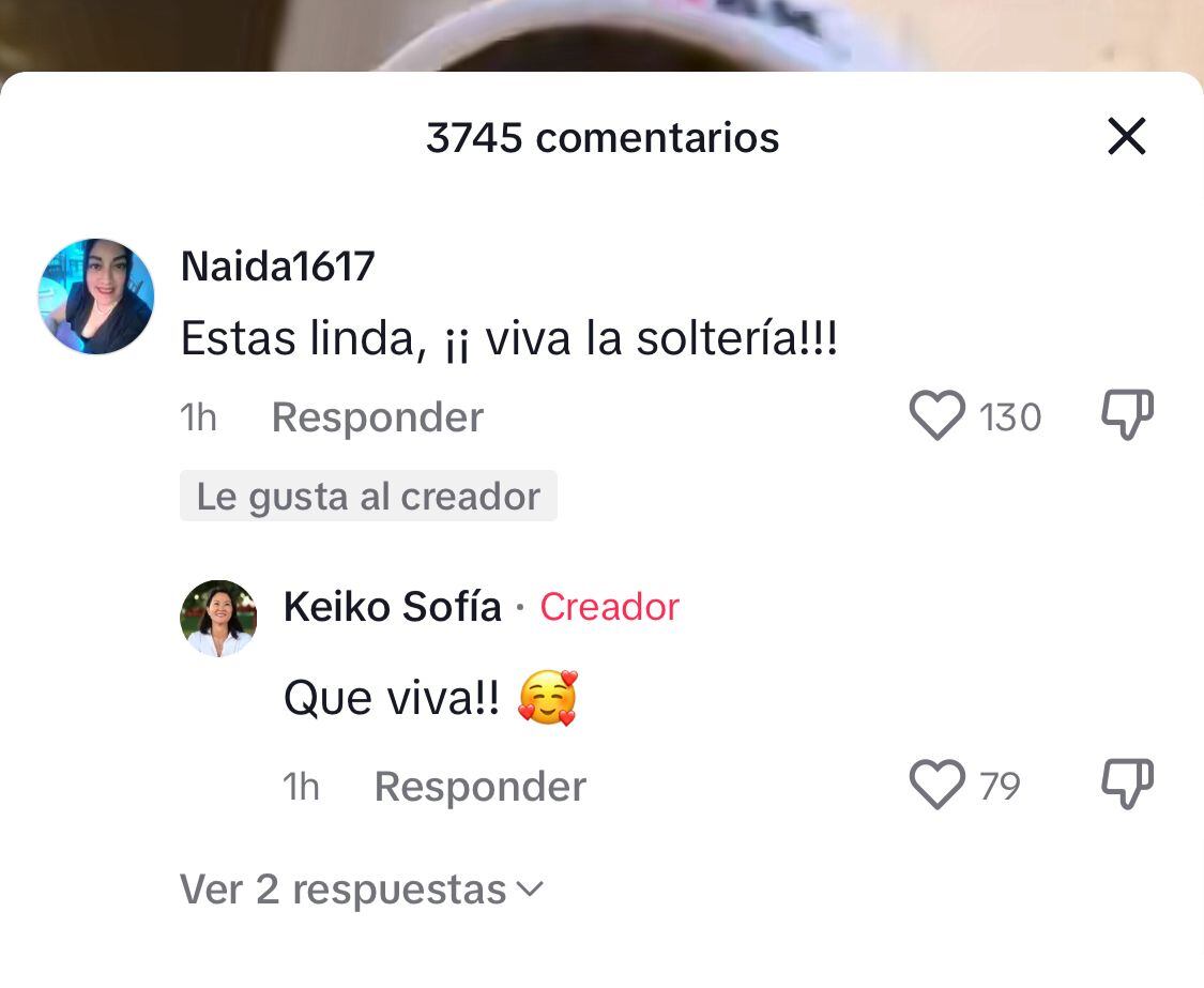 Keiko Fujimori gritó su soltería en TikTok. Foto: TikTok