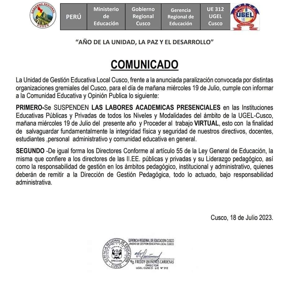Comunicado UGEL Cusco.