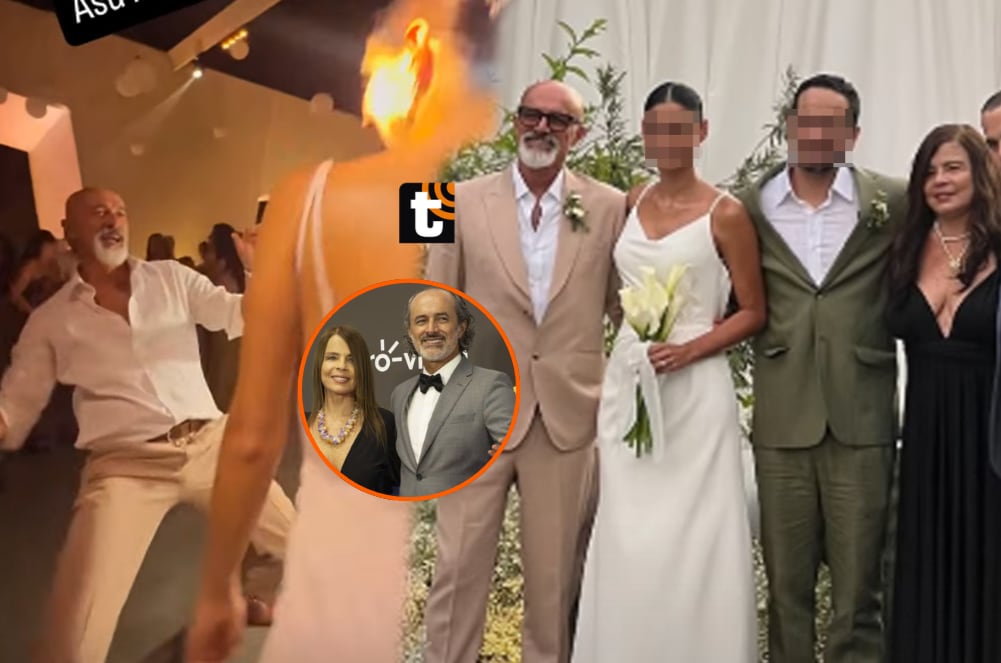 Carlos Alcántara 'Cachín' y su aún esposa Jossie Lindley en la boda de su hijo tras separación.