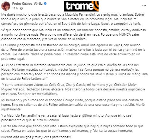 PSV le manda ánimos a Mauricio Fernandini.