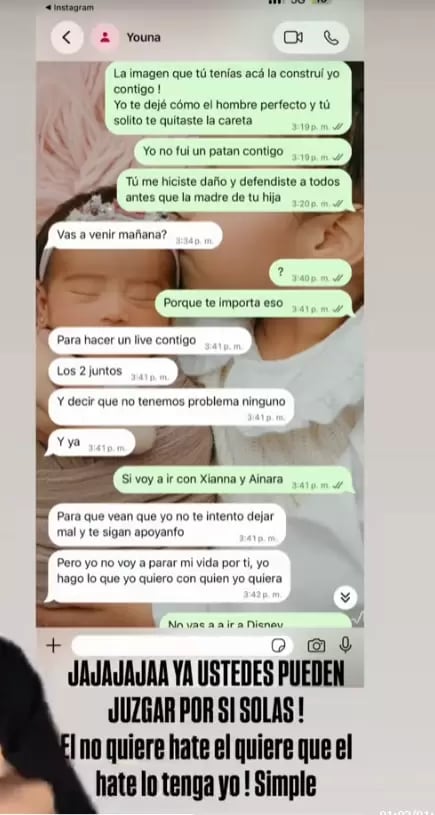 Samahara expone chats de Youna tras ser acusada de impedirle ver a su hija.