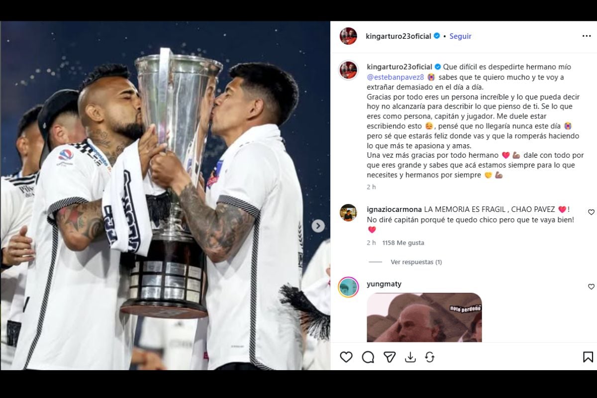 Rey Arturo utilizó sus redes sociales para despedirse de su capitán en Colo Colo (Foto: @kingarturo23oficial)