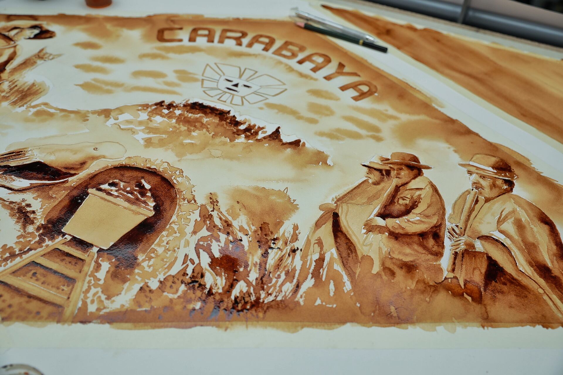 Pintura de café que retrata la zona de Carabaya.