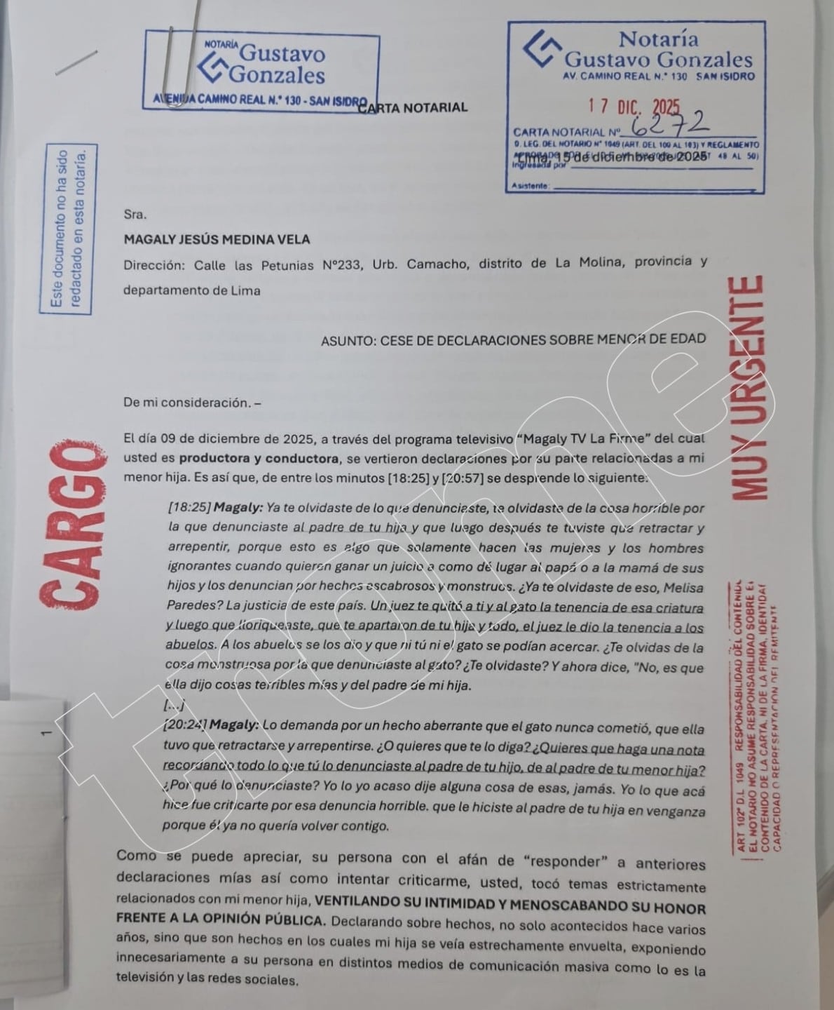 TROME - Melissa Paredes le envió una nueva carta notarial a Magaly.
