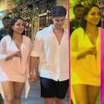 Onelia Molina y Kevin Díaz caminan de la mano durante viaje a Colombia