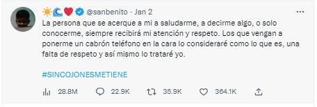 Así se defendió Bad Bunny de las críticas en su contra por arrojar el teléfono de una de sus fanáticas (Foto: Bad Bunny / Twitter)