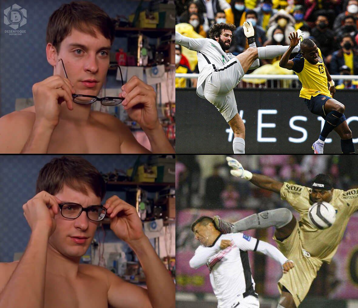 Los memes de las patadas de Domínguez y Alisson en el Ecuador vs Brasil. Foto: Facebook.