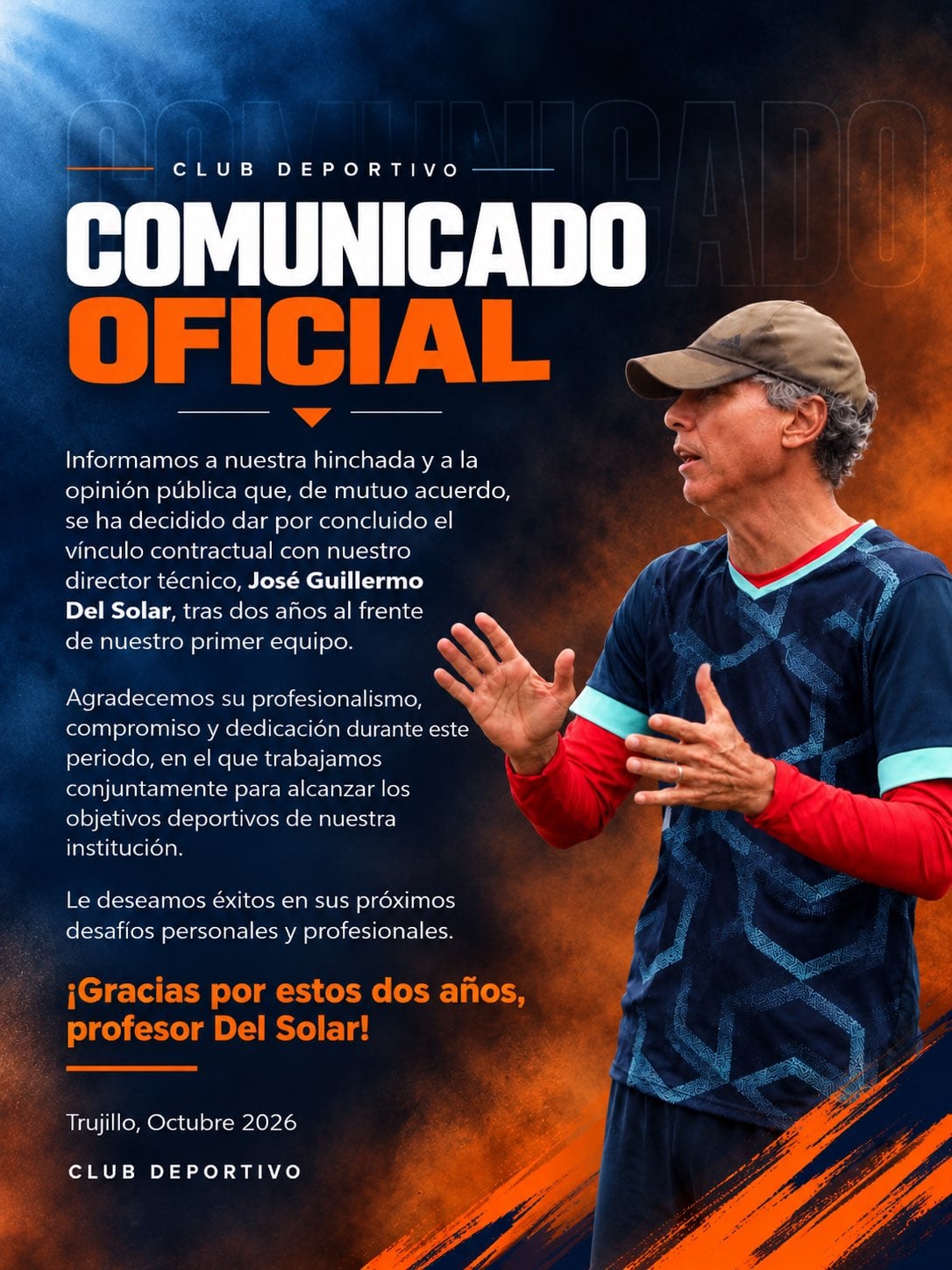 Universidad César Vallejo anunció la salida de José Guillermo Chemo del Solar
