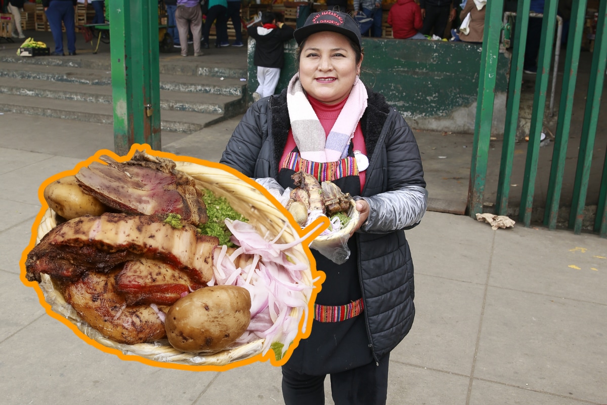 Tarmeña Violeta Susana Quiñones vende sabroso potaje en el Mercado Mayorista de Frutas N°2. Foto: Allengino Quintana