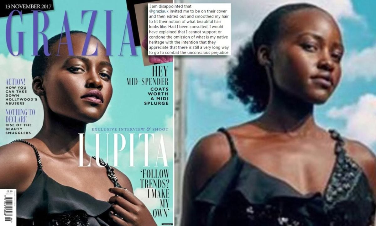 A la izquierda cómo salió la portada, a la derecha la foto real (Foto: Lupita Nyong'o / Instagram)