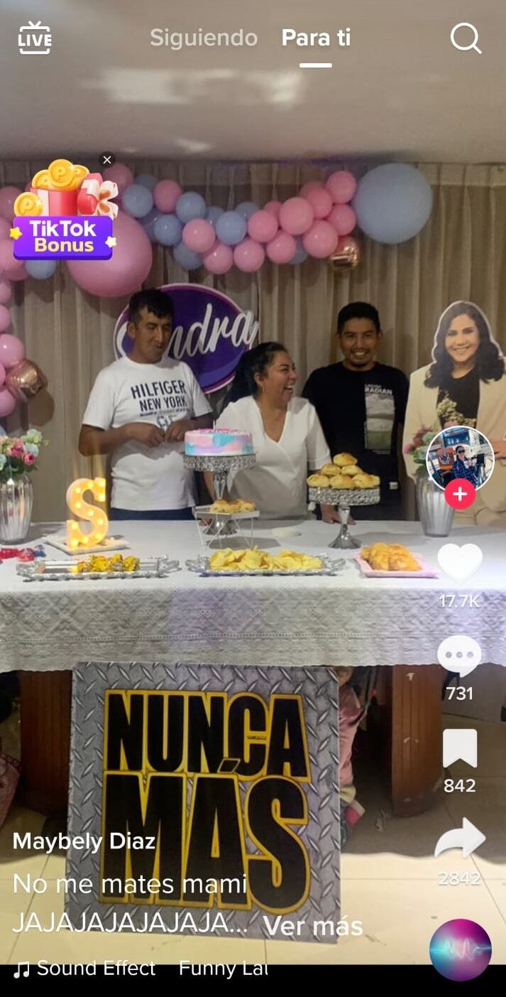 Madre de familia feliz por su fiesta temática de ‘Nunca más’. (Foto: @maybelydiaz).