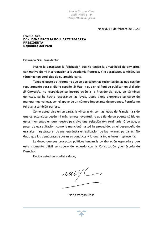 La misiva se envió el pasado 13 de febrero.