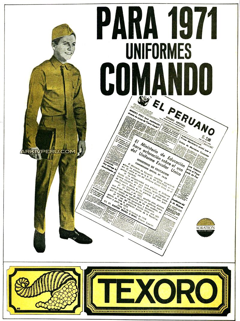 Publicidad del uniforme escolar tipo comando para el año escolar 1971. (Fuente: Arkiv)