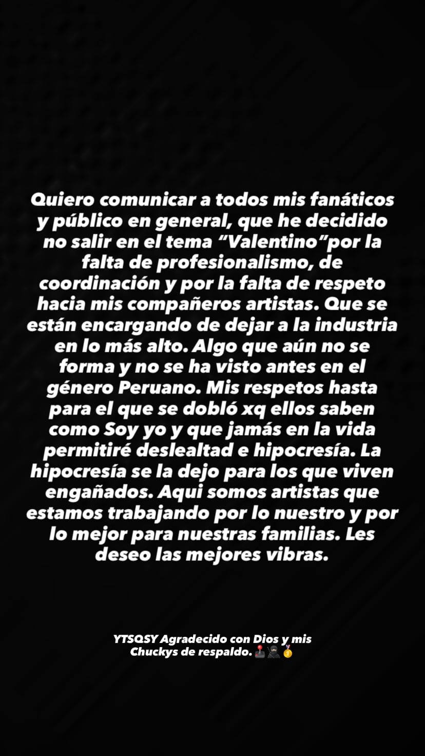 El último mensaje del joven artista en su Instagram.