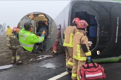 ¡Otro susto en Pasamayo! Bus con 42 pasajeros volcó por esquivar a motociclista y deja más de 10 heridos