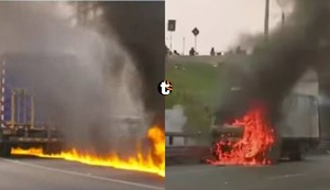 ¡Cierran Panamericana Norte!: Camión se incendia en óvalo Naranjal y deja una línea de fuego | VIDEO