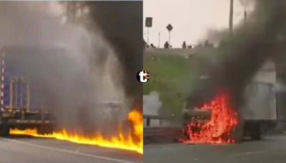 Incendio de camión de gaseosas provocó el cierre de la Panamericana Norte. Video: TV Perú