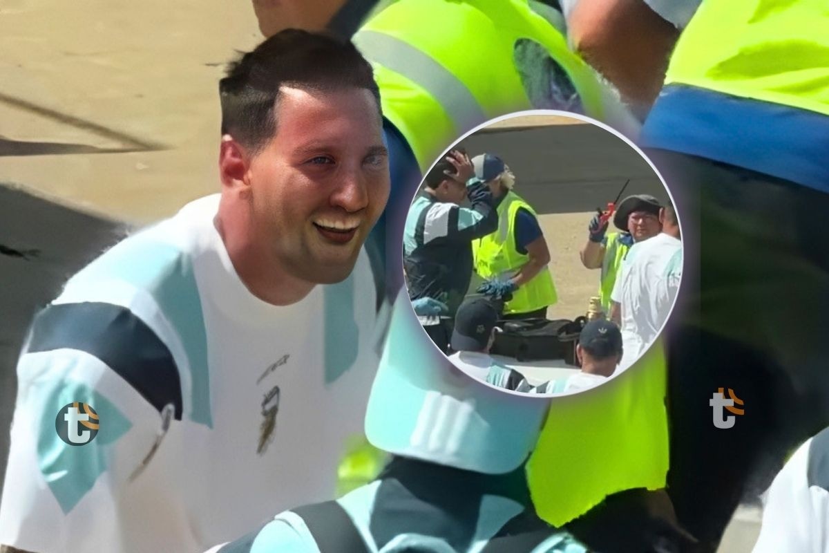 LIonel Messi soltó la carcajada por la reación de la policái con articulo decomisado en maleta de Cuti (Foto: @JoshChavis65)