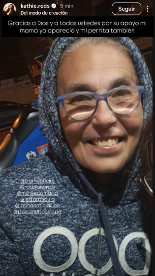 Kathie Reds informó a través de Instagram que su mamá y su mascota ya aparecieron con bien.