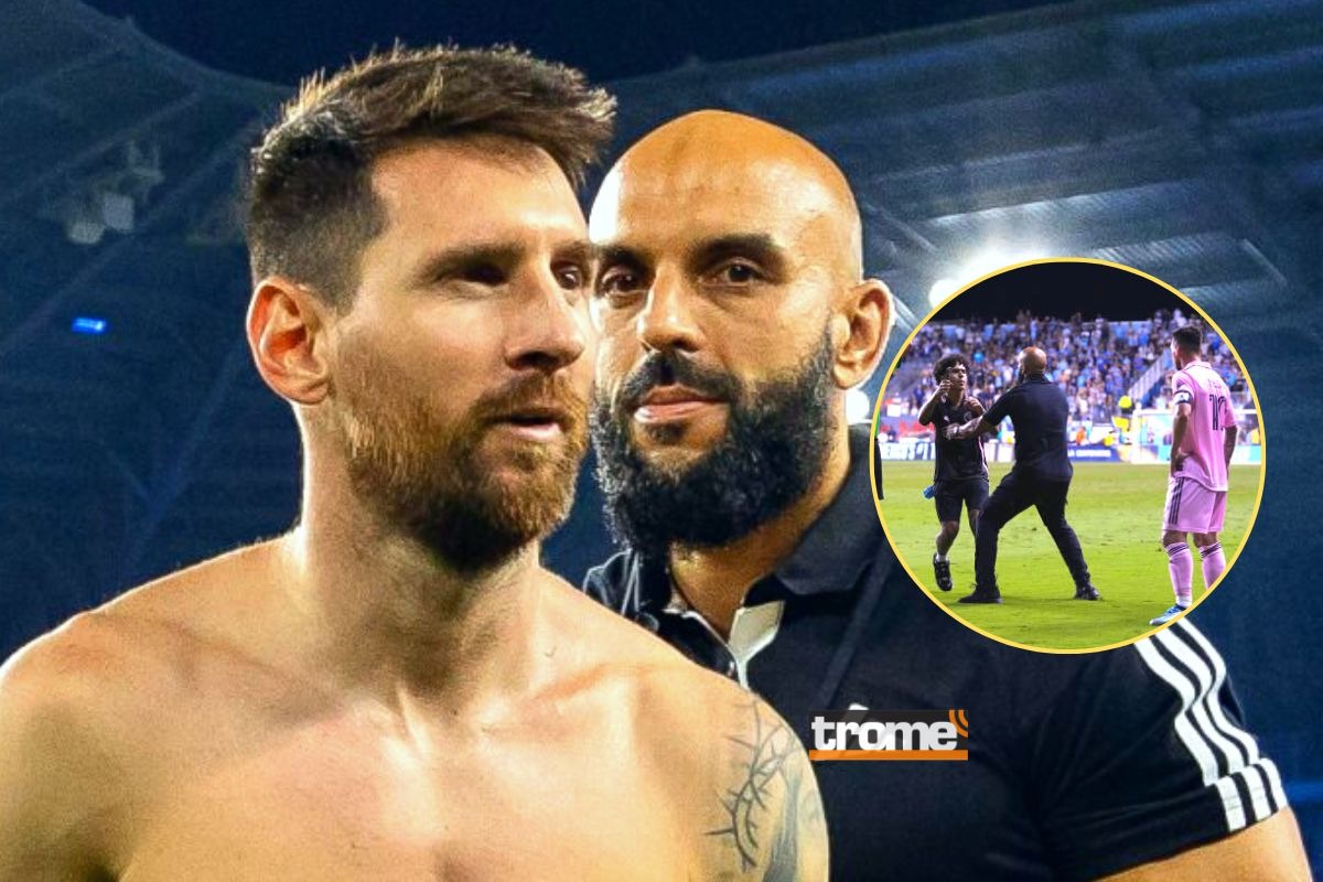 Lionel Messi es custodiado por Yassine Cheuko, su guardaespalda en Miami (Foto: AFP)