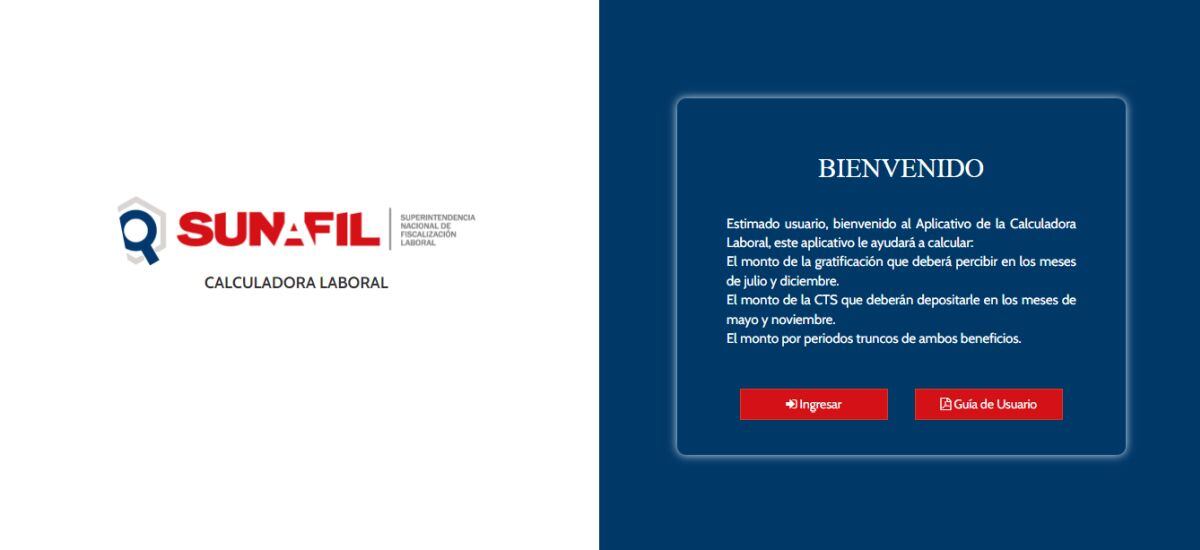 Página de inicio de la calculadora laboral (Foto: Sunafil)