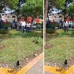 Alcalde del Rímac termina empapado al inaugurar aspersores en parque