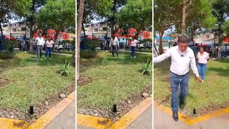 Alcalde del Rímac termina empapado al inaugurar aspersores en parque