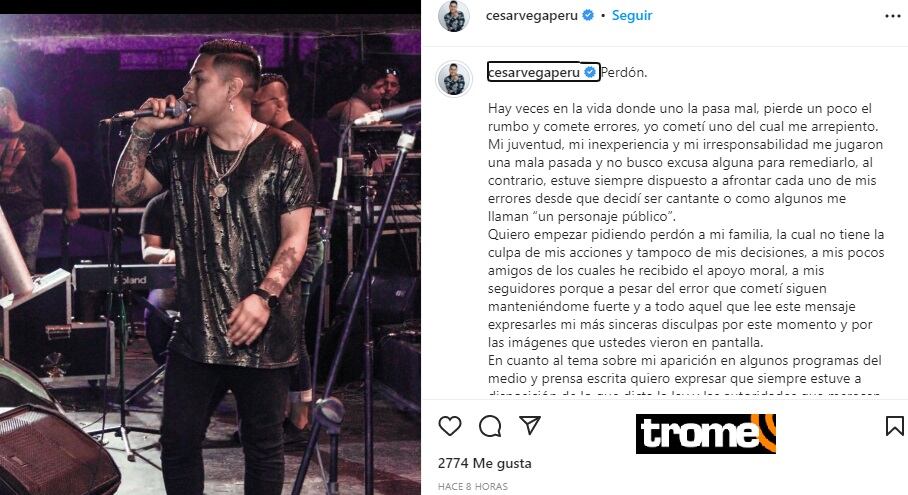 César Vega se pronuncia tras detención. Foto: Instagram