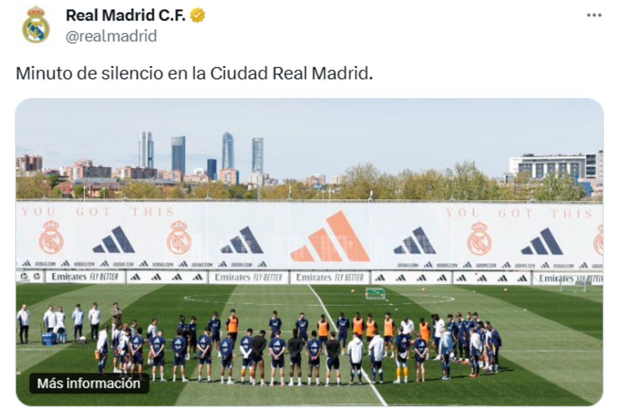 Real Madrid brindó minuto de silencio antes de empezar entrenamiento (@realmadridFC)
