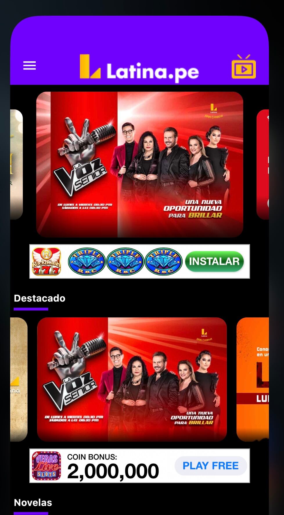 La app de Latina para votar en la final de La Voz Senior (Foto: Captura / TROME)