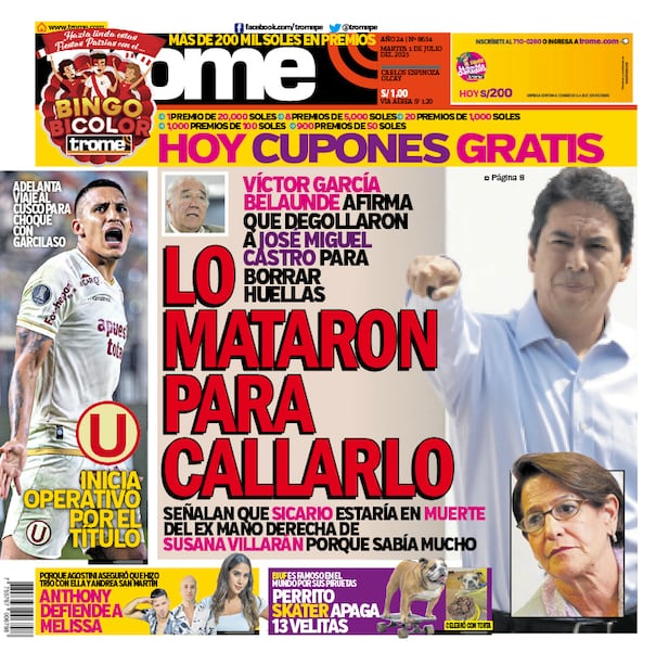 Portada Trome martes 1 de julio de 2025