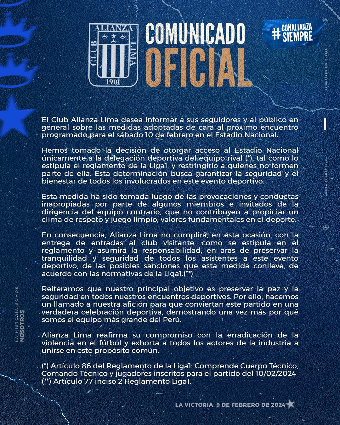 Comunicado de Alianza Lima