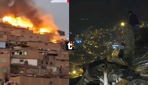 Dantesco incendio arrasa cinco viviendas en lo alto de un cerro en San Juan de Lurigancho
