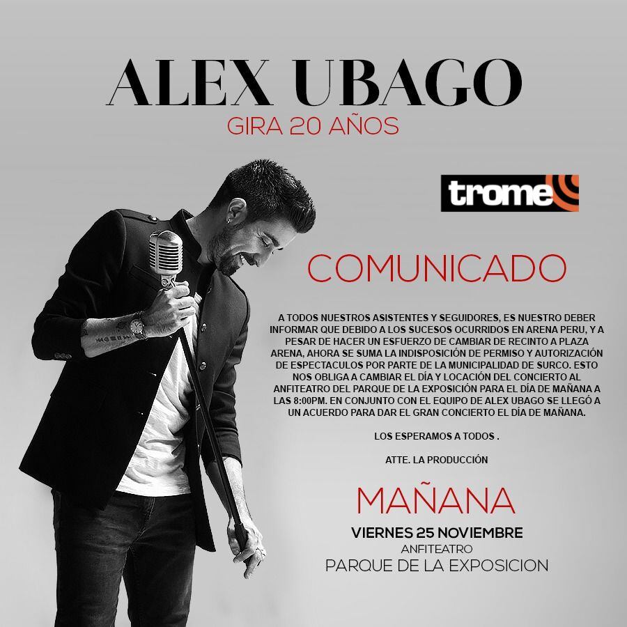 Álex Ubago en Lima: concierto se posterga para este viernes 25 en el Parque de la Exposición