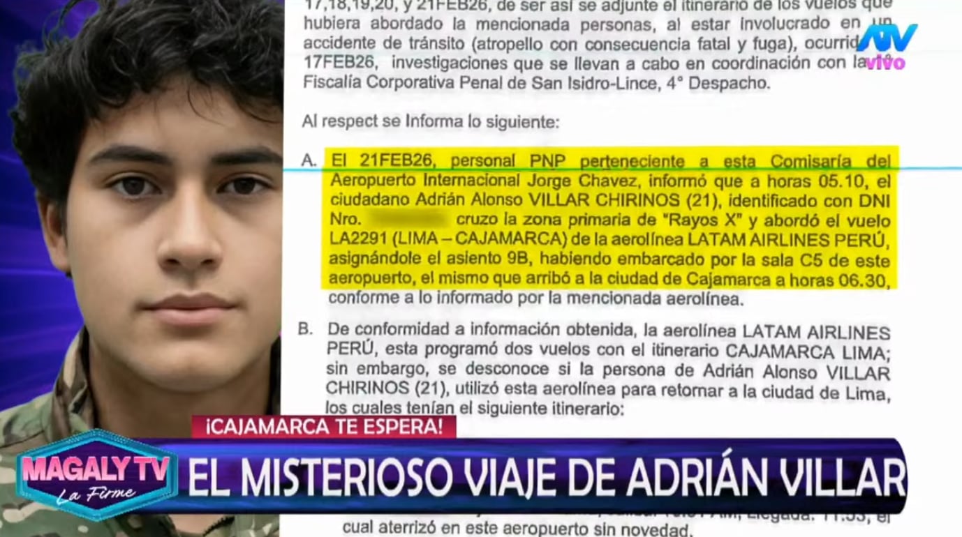 Carpeta fiscal del caso Adrián Villar indica que joven sí viajó a Cajamarca el 21 de febrero tras atropellar a Lizeth Marzano.