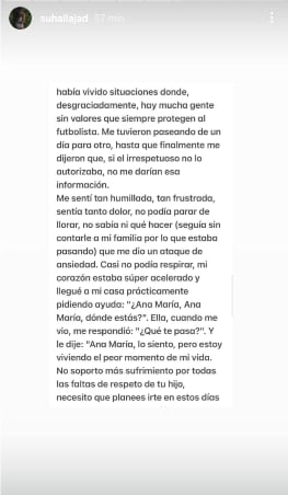 Suhaila Jad reveló supuesta falta de respeto de André Carrillo en extenso mensaje.
