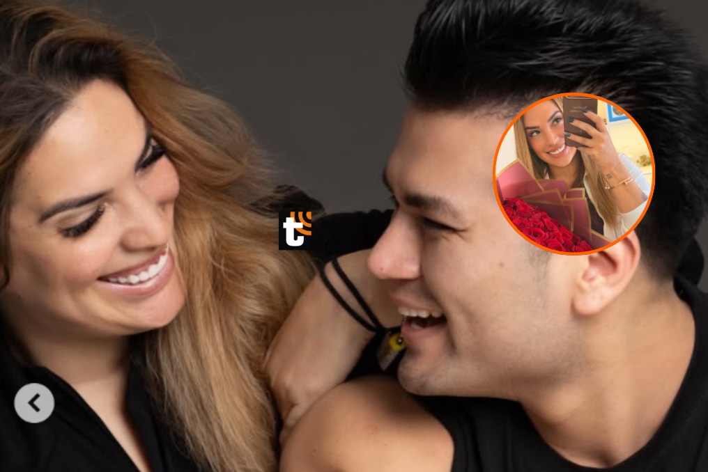 Deyvis Orosco sorprendió con un enorme arreglo de rosas rojas a su esposa Cassandra Sánchez
