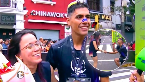 Corredor extranjero cruzó la meta de Lima 42K y se arrodilló para pedirle matrimonio a su novia (Foto: @Movitar Deportes)