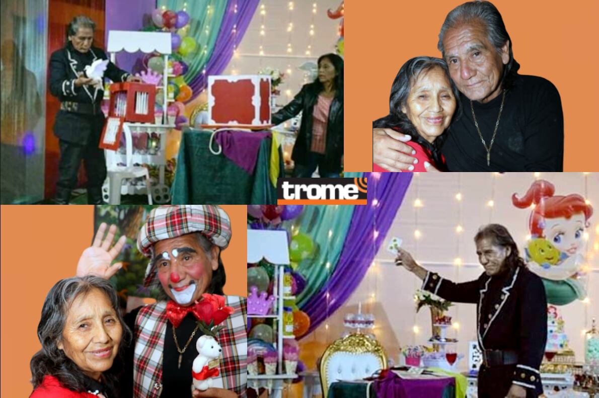 Don Luciano Salazar, el 'Payaso Mamarracho' y 'Mago Samuray', que por más de seis décadas lleva alegría a los niños. (Isabel Medina / Foto Compos. Trome /Pensión 65).