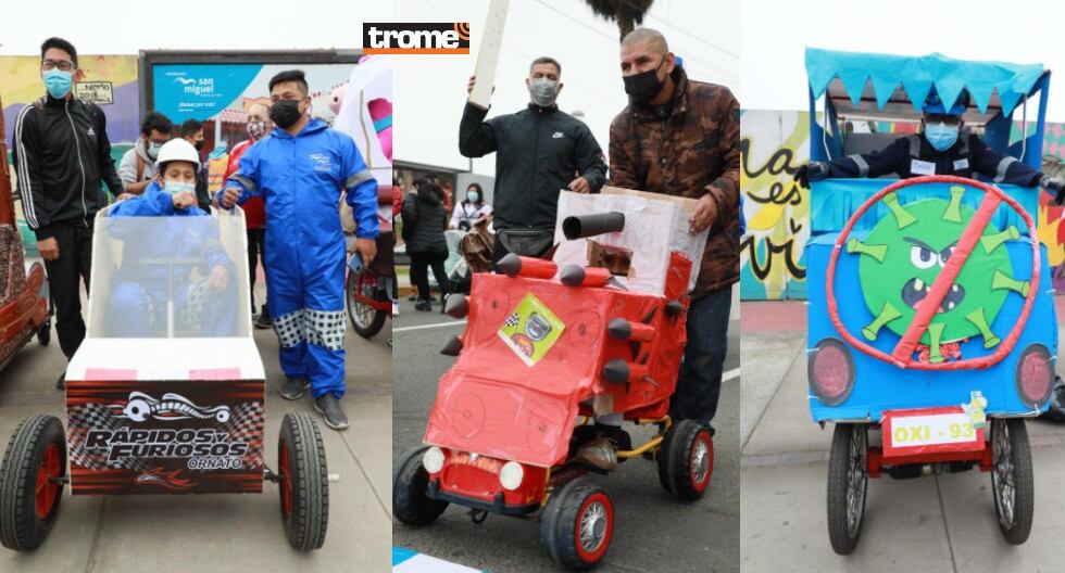 Carrera de 'carros locos' tuvo creativos diseños usando materiales reciclados. (Foto: Trome / Juan Ponce)