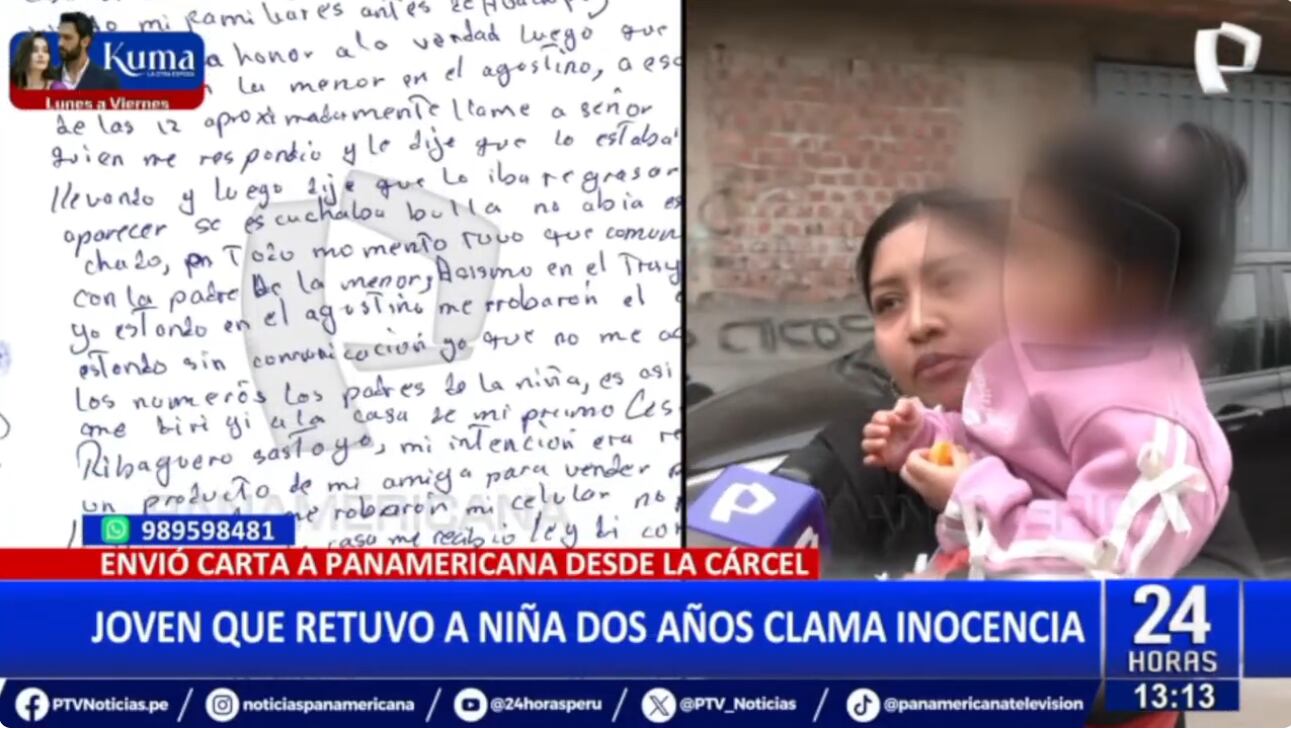 Niñera en prisión envía carta y niega haber secuestrado a pequeña.