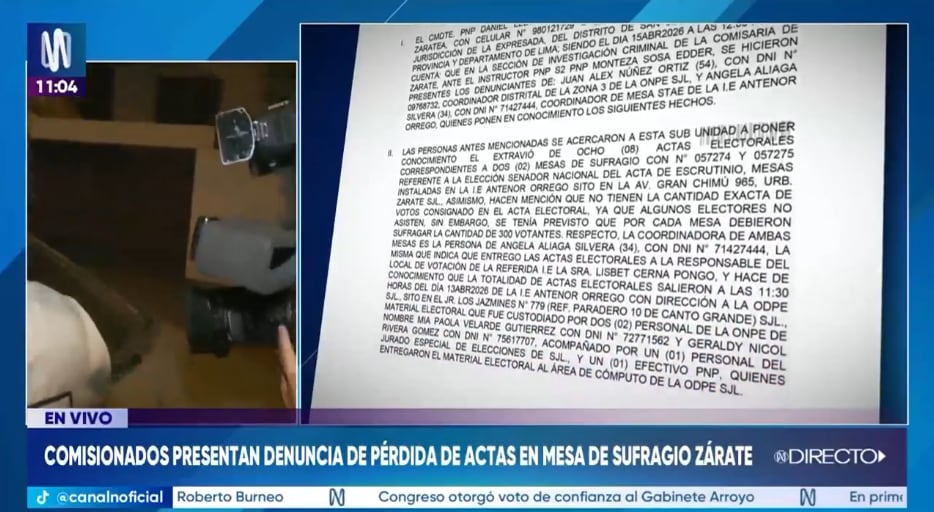 El hecho fue puesto en conocimiento por personal de la Oficina Nacional de Procesos Electorales (ONPE).