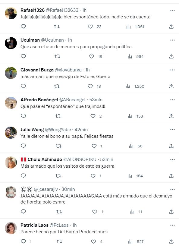 Usuarios critican el abrazo de Dina Boluarte con un niño. Foto: Twitter