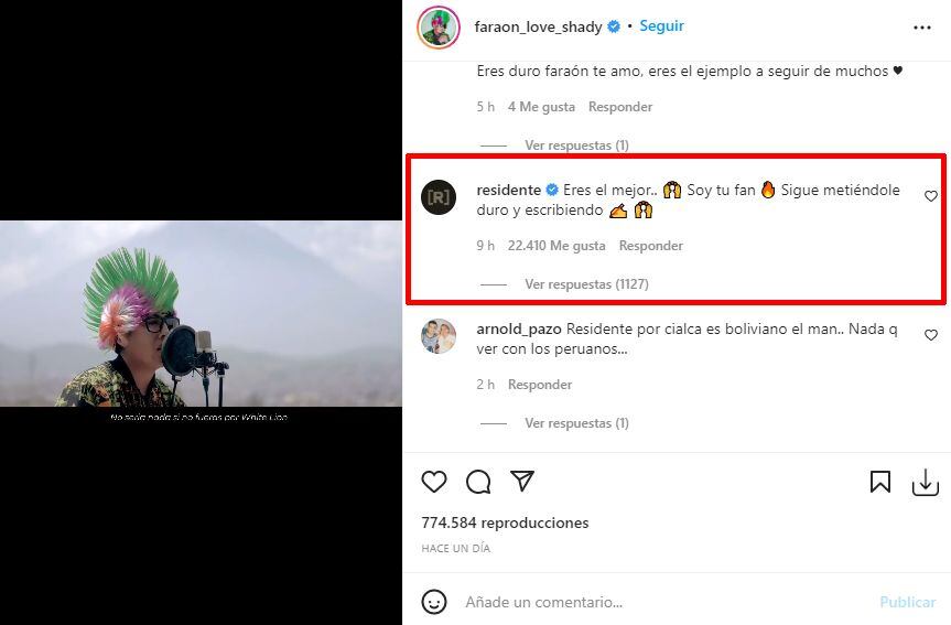 Así respondió Residente a la tiradera de Faraón Love Shady. (Foto: Captura de IG)